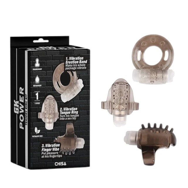 CHISA Set inele vibratoare pentru penis GK POWER Teaser Ring Kit diametre 2 - 3.8 cm maro transparent