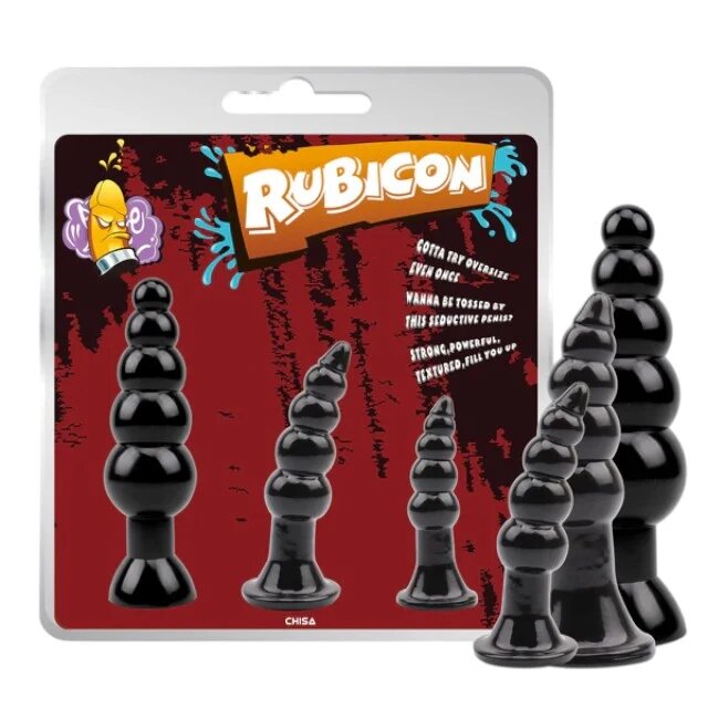 CHISA Set plug anal Rubicon Late Night Pleasure Kit 3 dopuri anale cu ventuză pentru fixare lungimi 12 - 18.5 cm negru