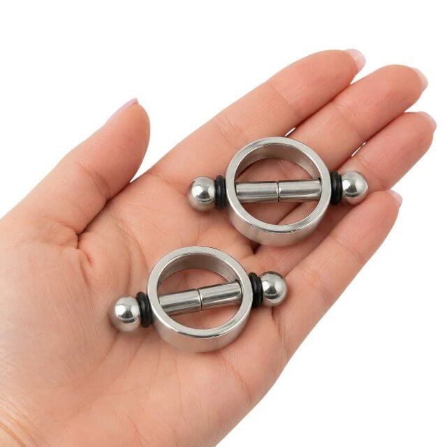  Cleme magnetice pentru sfârcuri METAL HARD Magnetic Nipple Clamps din oțel inoxidabil culoare argintiu și negru 2 buc