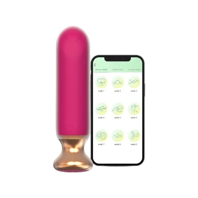 CNT Plug anal vibrator GUARD OFF Sweet Bomb Bevel control prin aplicație 9 funcții de vibrație 12 cm roz cu auriu