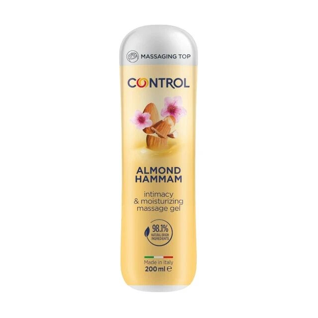 CONTROL Gel pentru masaj și lubrifiant Almond Hammam capac cu bile de masaj aromă de lapte de migdale 200 ml