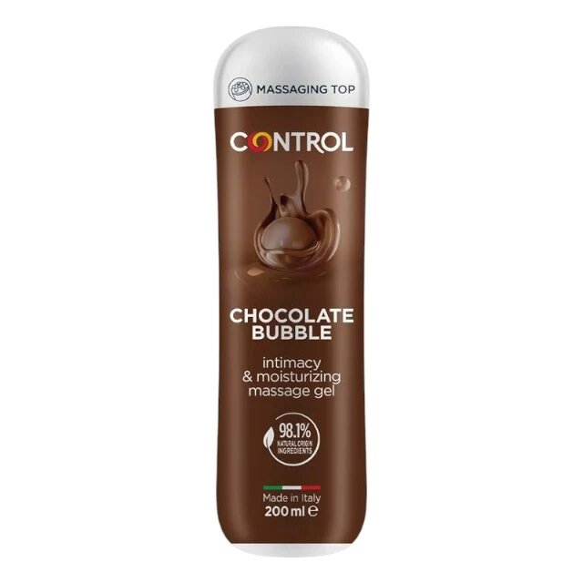 CONTROL Gel pentru masaj și lubrifiant Chocolate Bubble capac cu bile de masaj aromă de ciocolată 200 ml