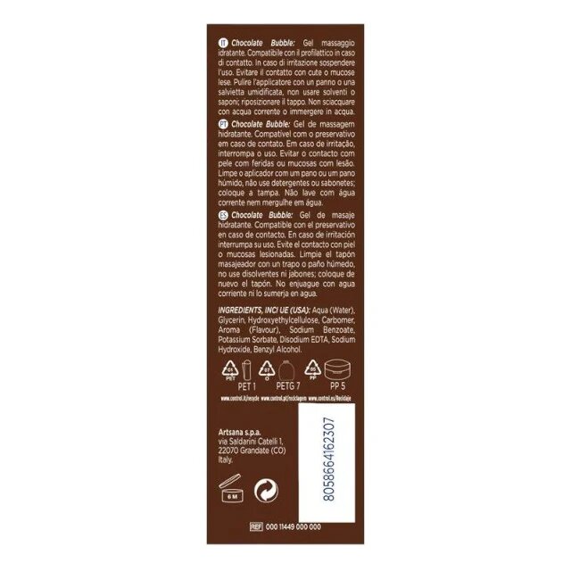 CONTROL Gel pentru masaj și lubrifiant Chocolate Bubble capac cu bile de masaj aromă de ciocolată 200 ml
