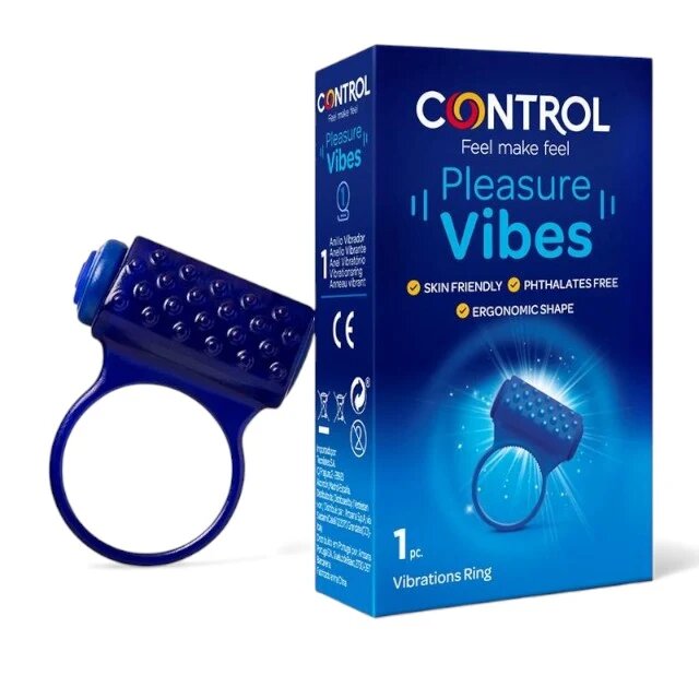 CONTROL Inel vibrator pentru penis Pleasure Vibes pentru îmbunătățirea performanțelor sexuale culoare albastru