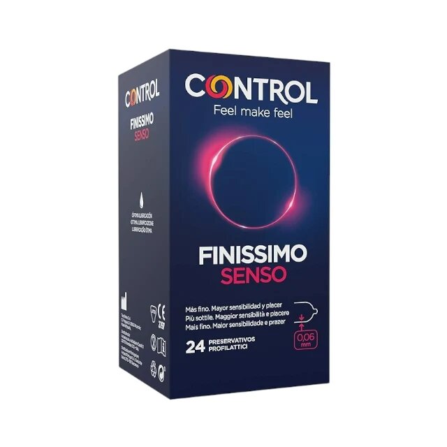 CONTROL Prezervative subțiri Finissimo Senso din latex lubrifiate diametru 54 mm 24 buc