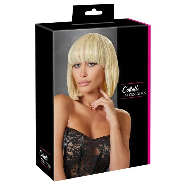 COTTELLI Perucă sexy Accessoires pentru jocuri erotice și costume roleplay bob scurt cu breton culoarea blond