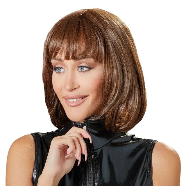 COTTELLI Perucă sexy Accessoires pentru jocuri erotice și costume roleplay bob scurt cu breton culoarea maro