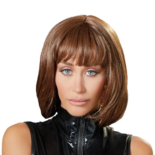 COTTELLI Perucă sexy Accessoires pentru jocuri erotice și costume roleplay bob scurt cu breton culoarea maro