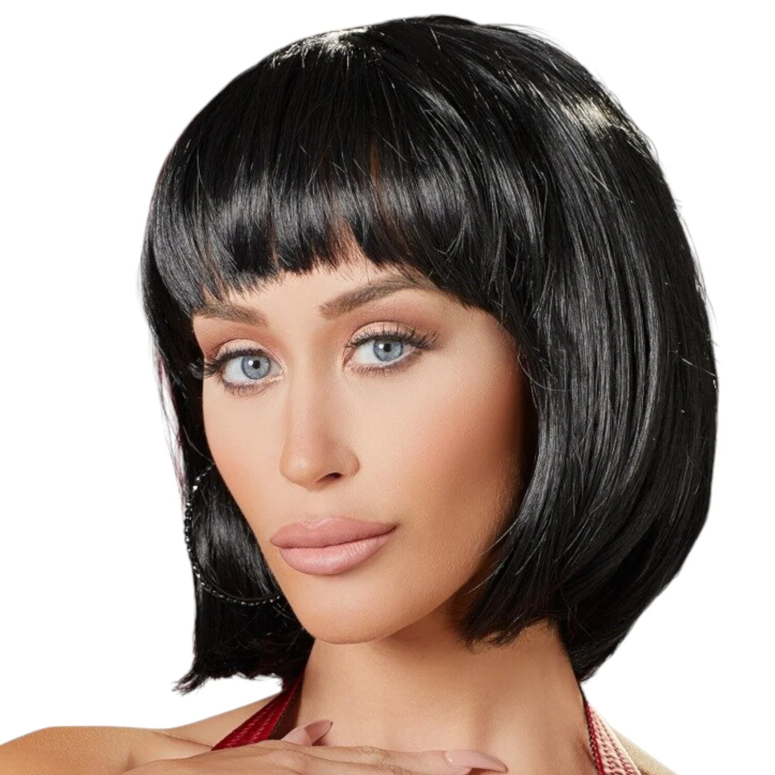 COTTELLI Perucă sexy Accessoires pentru jocuri erotice și costume roleplay bob scurt cu breton culoarea negru
