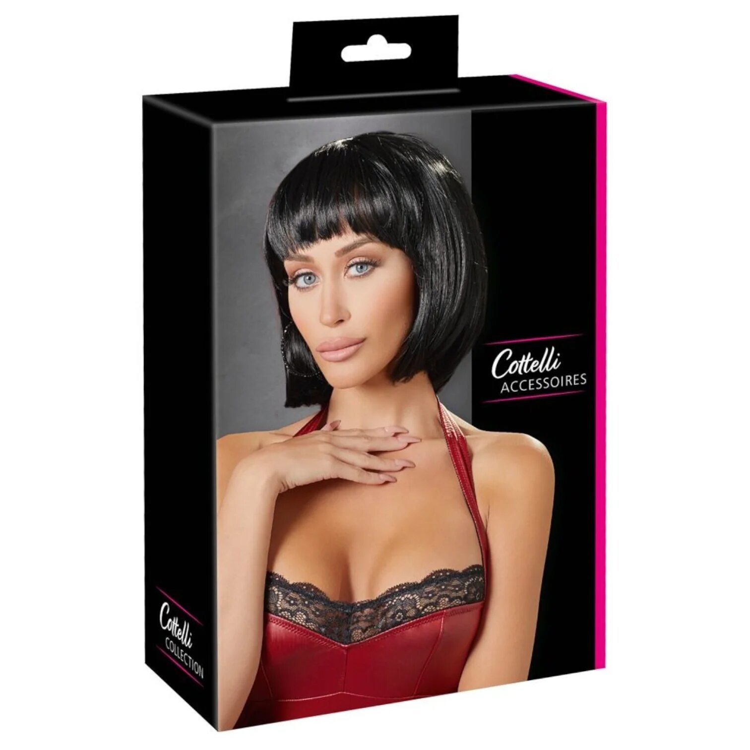 COTTELLI Perucă sexy Accessoires pentru jocuri erotice și costume roleplay bob scurt cu breton culoarea negru