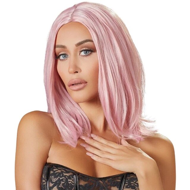 COTTELLI Perucă sexy Accessoires pentru jocuri erotice și costume roleplay lungime bob până la umăr culoarea roz pastel
