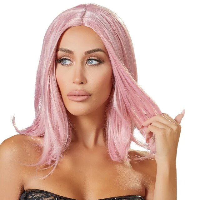 COTTELLI Perucă sexy Accessoires pentru jocuri erotice și costume roleplay lungime bob până la umăr culoarea roz pastel
