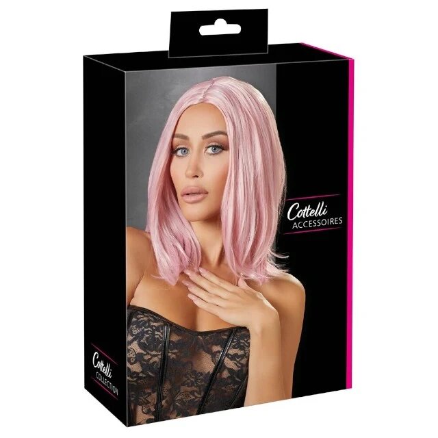 COTTELLI Perucă sexy Accessoires pentru jocuri erotice și costume roleplay lungime bob până la umăr culoarea roz pastel