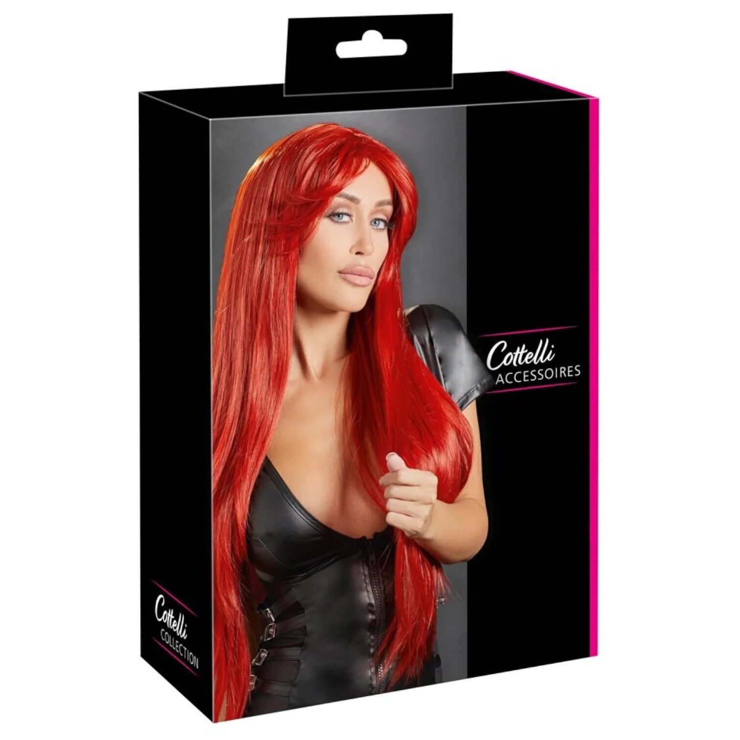 COTTELLI Perucă sexy Accessoires pentru jocuri erotice și costume roleplay păr lung și drept cu breton culoarea roșcat intens
