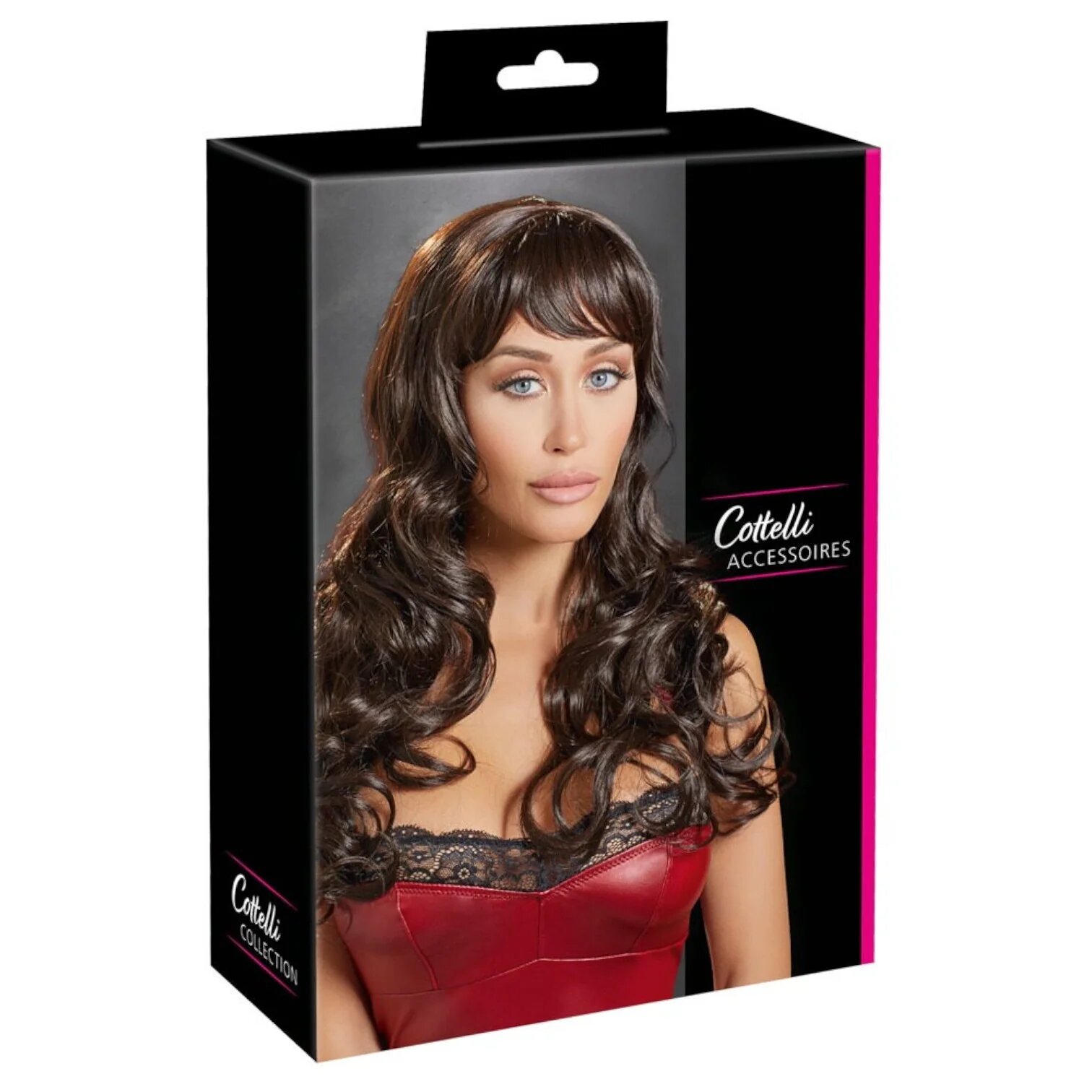 COTTELLI Perucă sexy Accessoires pentru jocuri erotice și costume roleplay păr lung și ondulat cu breton culoarea maro