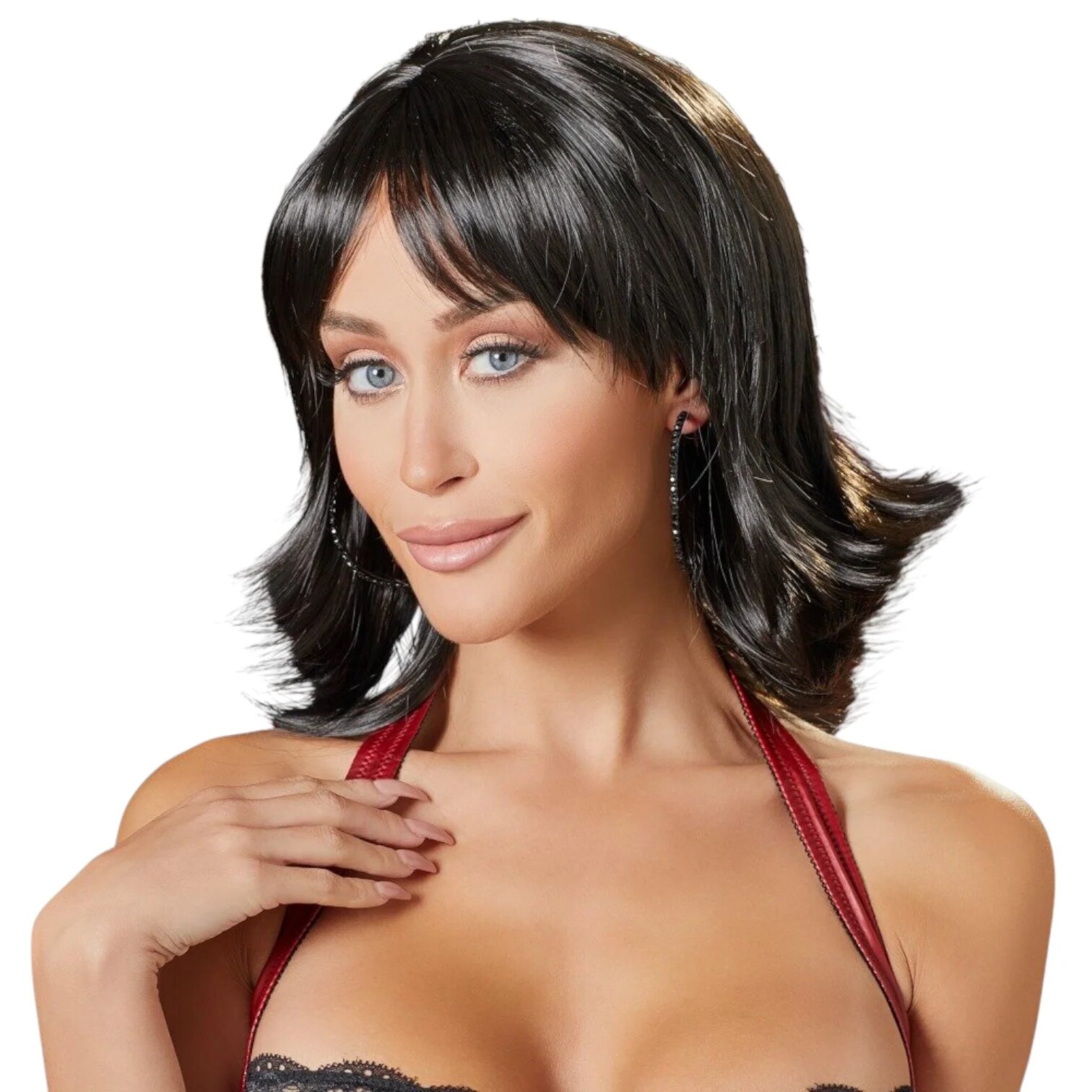 COTTELLI Perucă sexy Accessoires pentru jocuri erotice și costume roleplay păr scurt cu vârfuri întoarse și breton negru