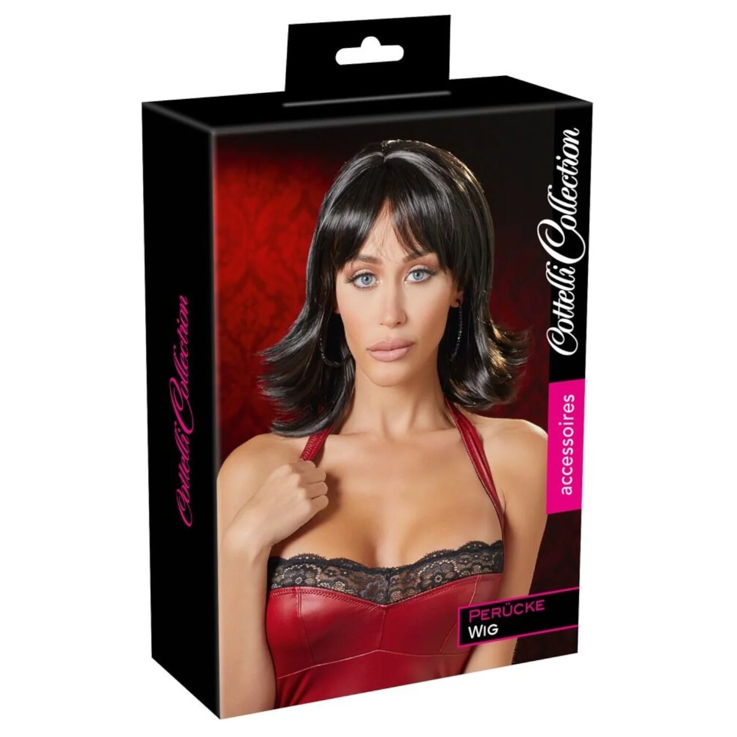 COTTELLI Perucă sexy Accessoires pentru jocuri erotice și costume roleplay păr scurt cu vârfuri întoarse și breton negru