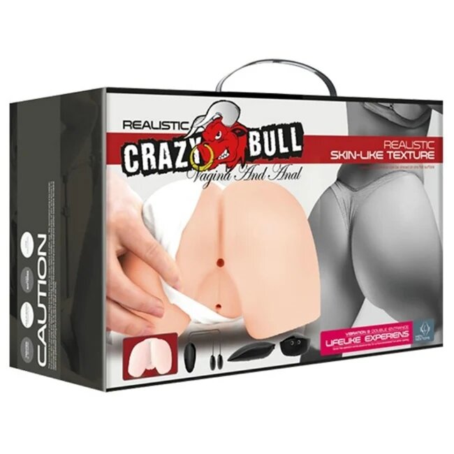 CRAZY BULL Masturbator manual cu vibrații Vagina And Anal în formă de fund cu 2 orificii cu 2 vibratoare bullet culoarea pielii