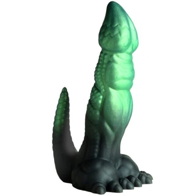CREATURE COCKS Dildo dinozaur Dickosaur pentru jocuri de fantezie bază cu ventuză lungime 18.5 cm culoare verde