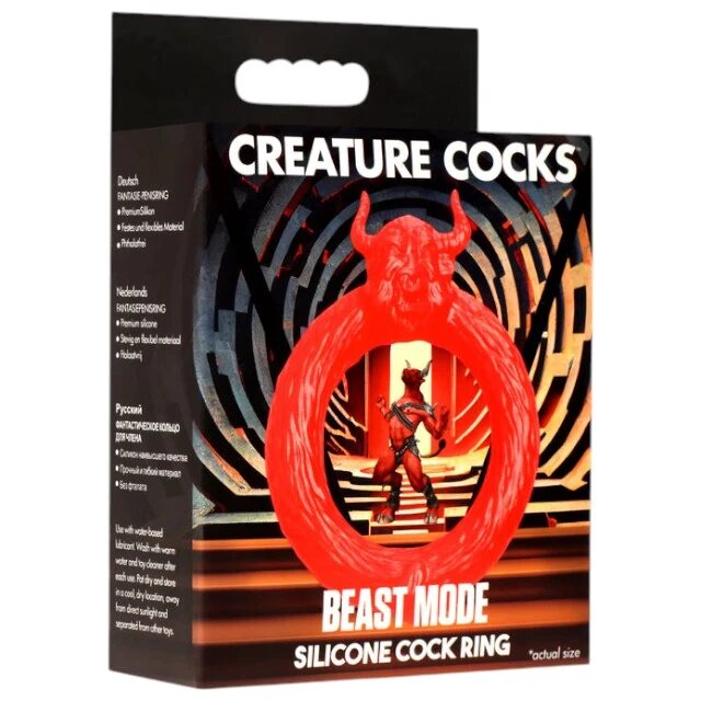 CREATURE COCKS Inel pentru penis Beast Mode cu cap de taur pentru jocuri de fantezie din silicon flexibil diametru 4 cm roșu