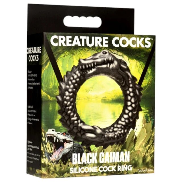 CREATURE COCKS Inel pentru penis Black Caiman în formă de aligator pentru jocuri de fantezie din silicon diametru 4 cm negru