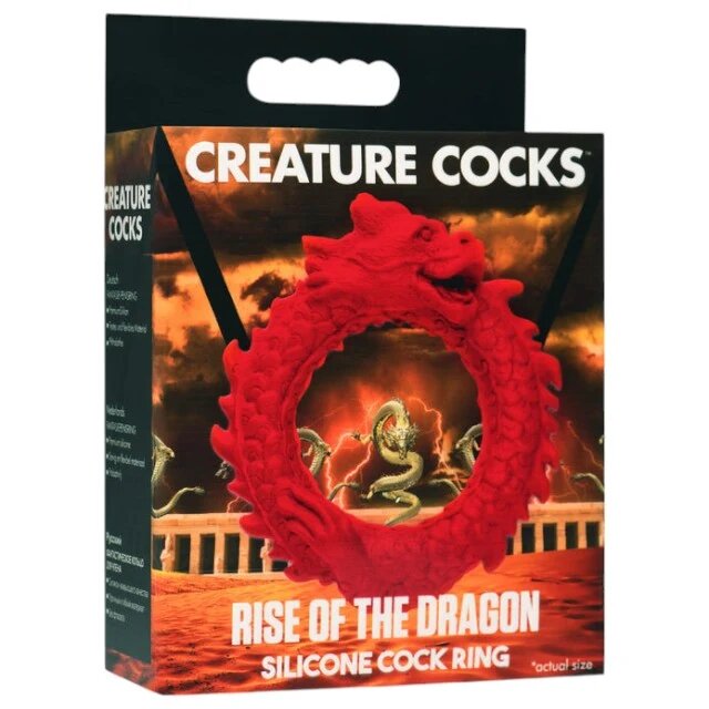 CREATURE COCKS Inel pentru penis Rise of the Dragon pentru jocuri de fantezie din silicon flexibil diametru 4 cm roșu