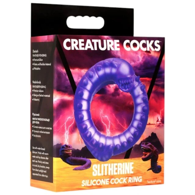 CREATURE COCKS Inel pentru penis Slitherine în formă de vierme galactic pentru jocuri de fantezie din silicon diametru 4 cm mov