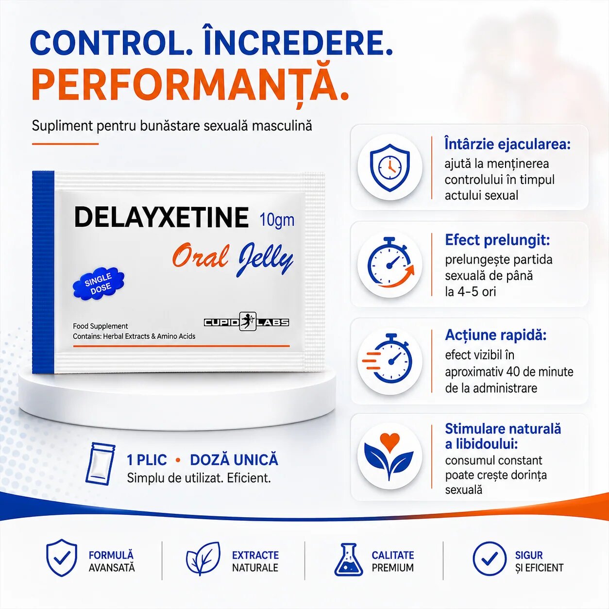 CUPID LABS Jeleu DELAYXETINE Oral Jelly pentru întârzierea ejaculării 1 week pack - 7 plicuri