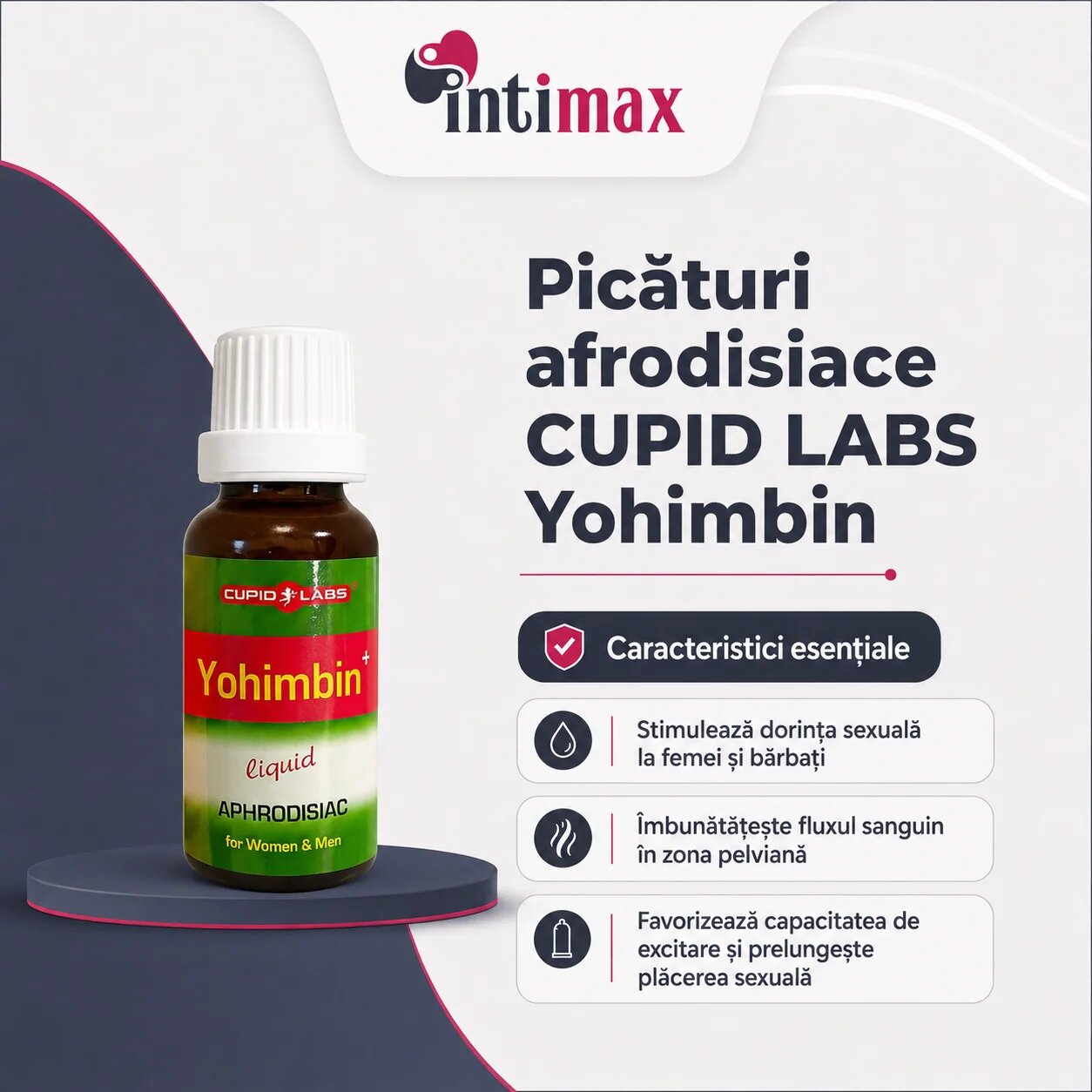 CUPID LABS Picături afrodisiace Yohimbin pentru creșterea libidoului în cuplu potrivit pentru bărbați și femei - 20 ml