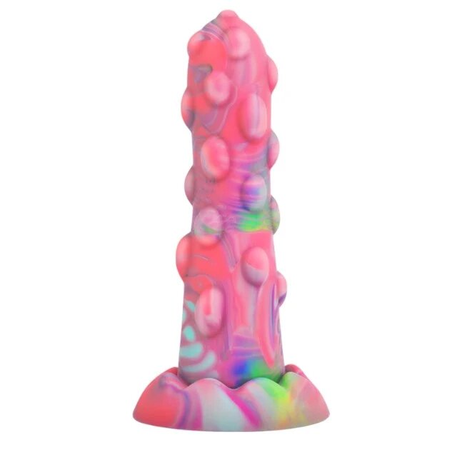 CYBERSILICOCK Dildo Epic - NIXIE din silicon cu striati roz cu verde 15.5 cm