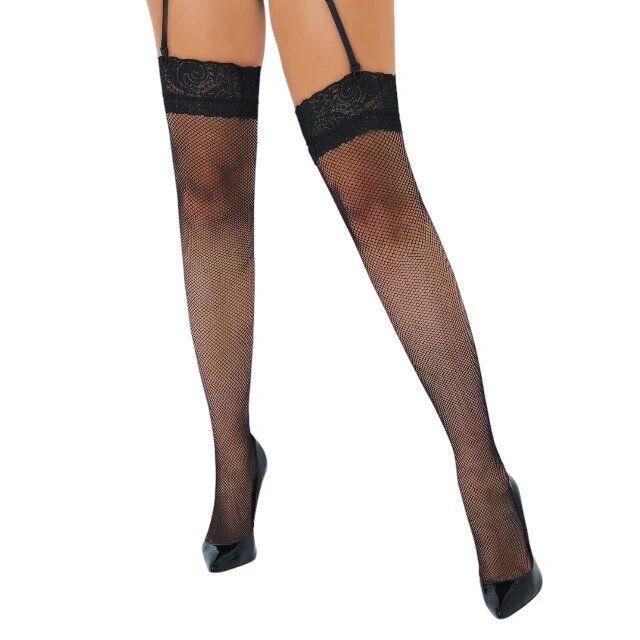 DARING INTIMATES Dresuri din plasă Net Stockings with Lace Top design cu benzi de dantelă mărime universală culoare negru model 75001