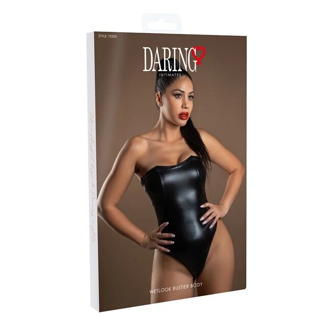 DARING INTIMATES Lenjerie sexy teddy Wetlook Bustier Body din material lucios negru mărime S model 75350