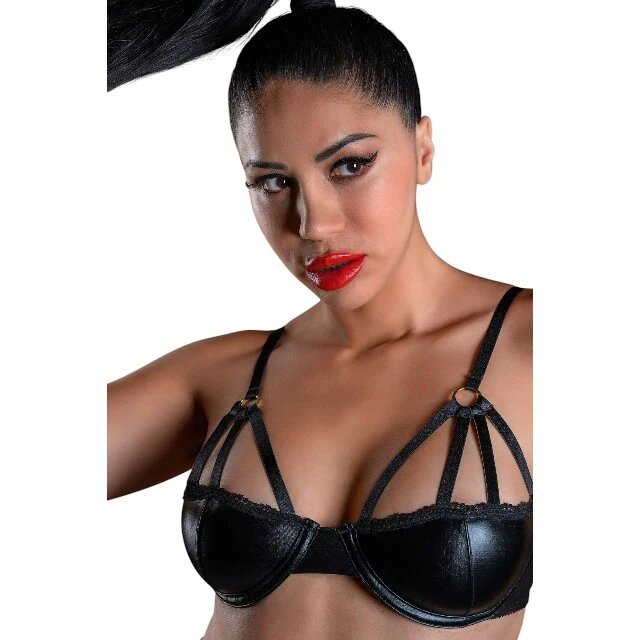 DARING INTIMATES Sutien sexy Wetlook Bra with Straps design cu material lucios și bretele subțiri negru mărime M model 75351