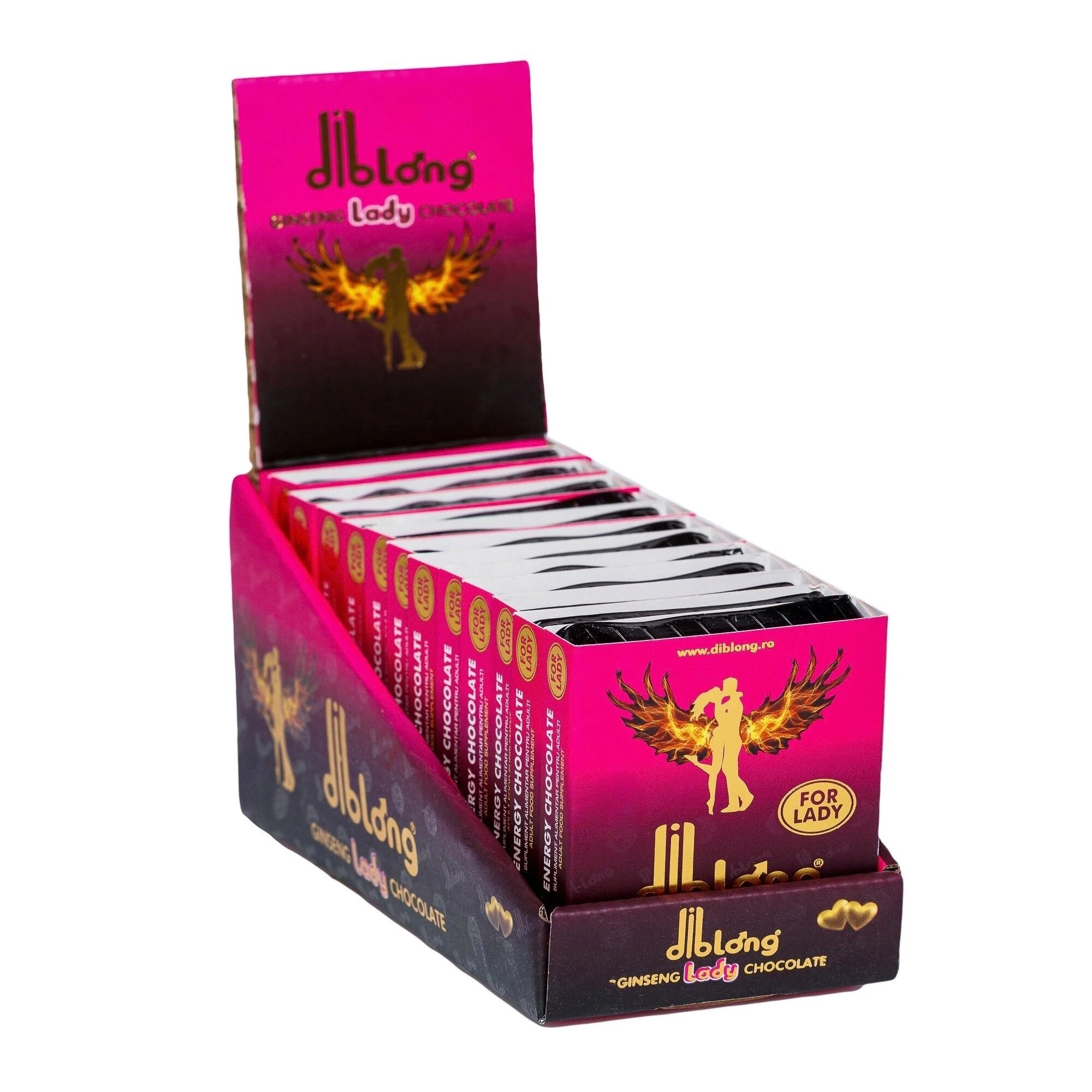 Diblong Energy Chocolate for Lady - supliment alimentar pentru femei pe bază de ciocolată cu plante care susțin sănătatea sexuală și recăpătarea energiei 12 x 24g