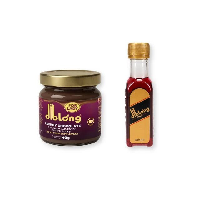 Diblong Pachet pentru cupluri: Supliment alimentar sub formă de ciocolată tartinabilă pentru femei Energy Chocolate for Ladies 1 buc + Supliment alimentar Energy Shot 1 buc