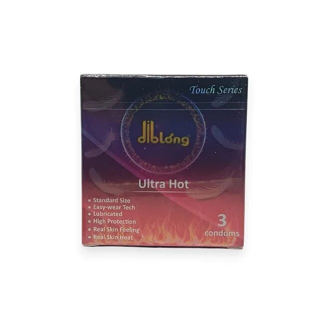Diblong Prezervative subțiri Ultra Hot cu efect de încălzire lubrifiate din latex 52 ± 2 mm 3 buc