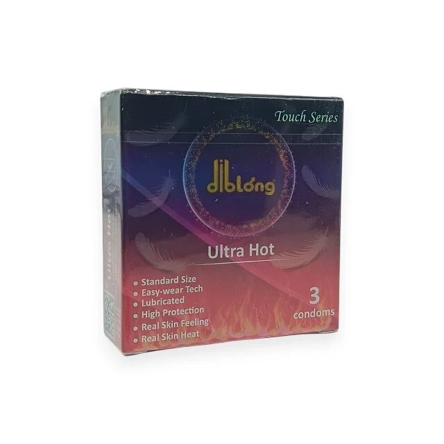 Diblong Prezervative subțiri Ultra Hot cu efect de încălzire lubrifiate din latex 52 ± 2 mm 3 buc