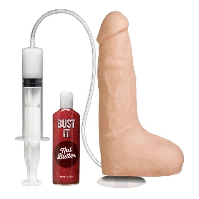 Doc Johnson Dildo BUST IT Squirting Realistic Cock cu funcție de ejaculare și lichid Nut Butter inclus culoarea pielii 21.5 cm