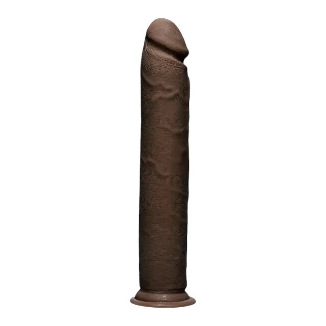 Doc Johnson Dildo realist THE D - Dual Density bază cu ventuză pentru fixare lungime 30 cm culoarea maro