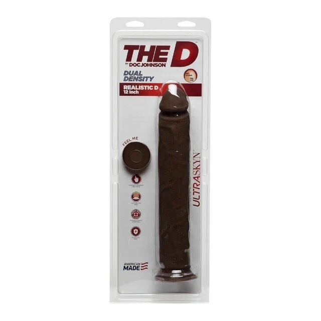 Doc Johnson Dildo realist THE D - Dual Density bază cu ventuză pentru fixare lungime 30 cm culoarea maro