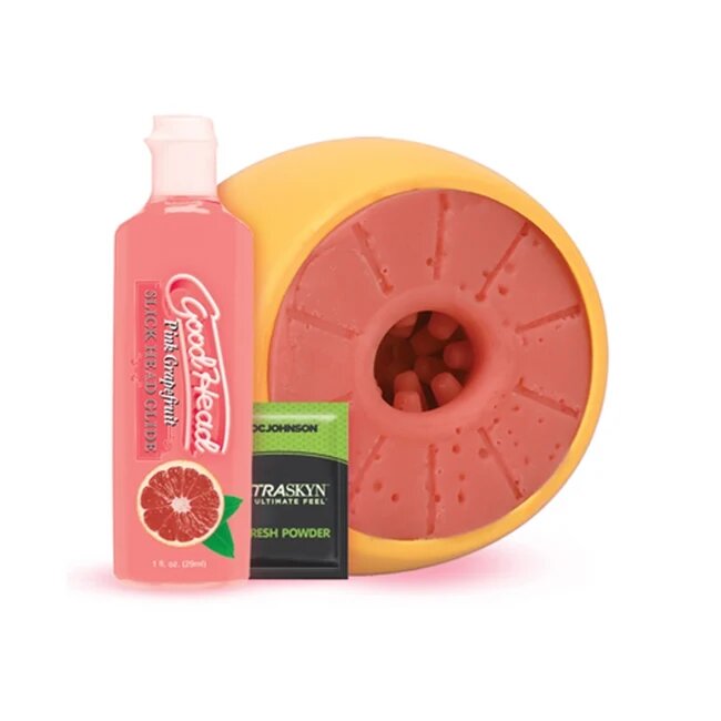 Doc Johnson Set GoodHead - Blow Job pentru sex oral cu masturbator si lubrifiant Slick Head cu aroma de grefe 29 ml