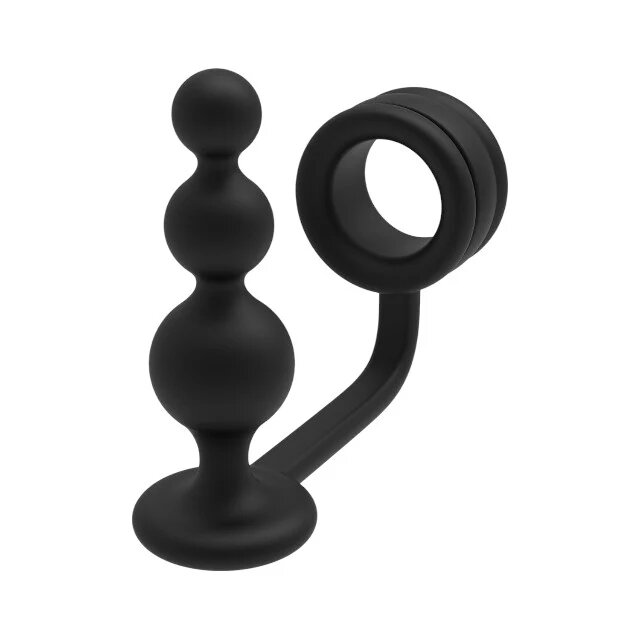 DREAM toys Inel pentru penis cu plug anal RAMROD 2-In-1 Dual Pleasure lungime 11 cm din silicon negru
