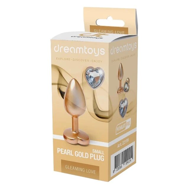DREAM toys Plug anal Pearl Gold Plug cu bază în formă de inimă lungime 7.1 cm diametru 2.7 cm auriu mărime S
