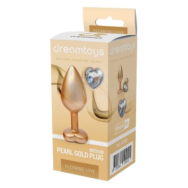 DREAM toys Plug anal Pearl Gold Plug cu bază în formă de inimă lungime 8.3 cm diametru 3.4 cm auriu mărime M