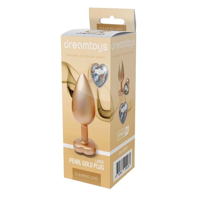 DREAM toys Plug anal Pearl Gold Plug cu bază în formă de inimă lungime 9.5 cm diametru 4.3 cm auriu mărime L