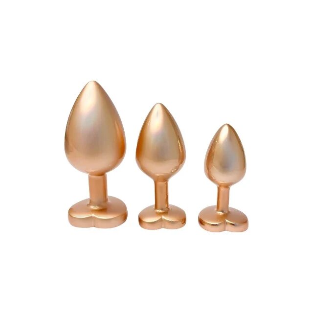 DREAM toys Set plug anal Pearl Gold Plug 3 dopuri de dimensiuni progresive 7.1 cm - 9.5 cm cu baze în formă de inimă auriu