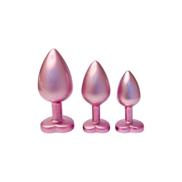 DREAM toys Set plug anal Pearl Pink Plug 3 dopuri de dimensiuni progresive 7.1 cm - 9.5 cm cu baze în formă de inimă roz