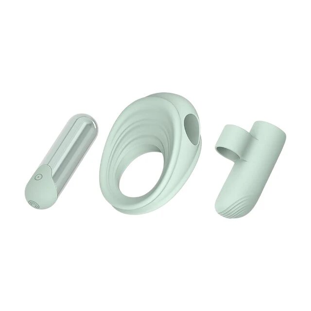 DREAM toys Vibrator multifuncțional Glam 3-In-1 Play Kit purtare pe deget sau ca inel de penis 7 funcții de vibrație 3 viteze verde