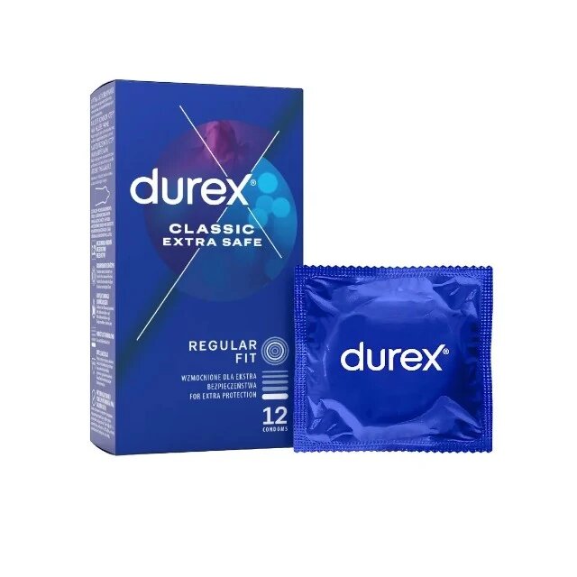 DUREX Prezervative clasice Classic Extra Safe lubrifiate si rezistente 56 mm 1 cutie x 12 buc