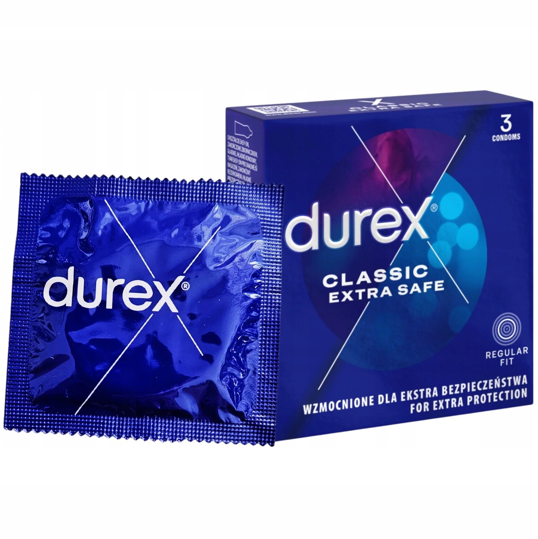 DUREX Prezervative clasice Classic Extra Safe lubrifiate și rezistente 56 mm 1 cutie x 3 buc